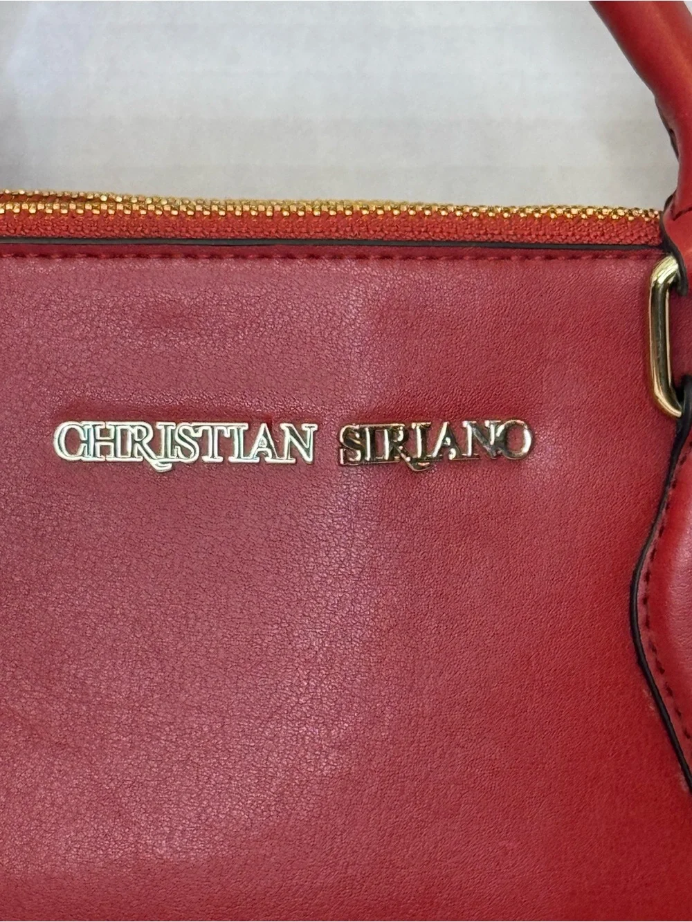 Christian Siriano Red Top-Handle Leather Satchel with Shoulder Strap